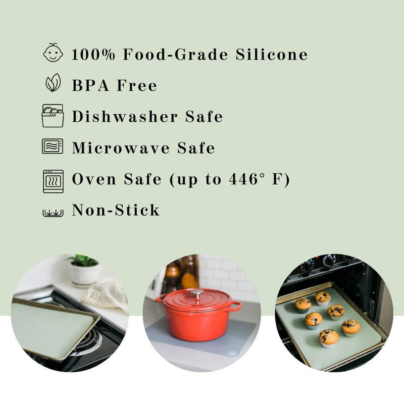 The Silicone Kitchen Silicone Oven Baking Mats BPA Free, Extra Thick, Half Sheet 16 in by 11.75 in, Set of 2, Green and Gray - Image 3